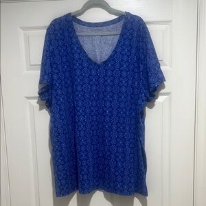 Woman Within Blue Pattern V-Neck T-Shirt